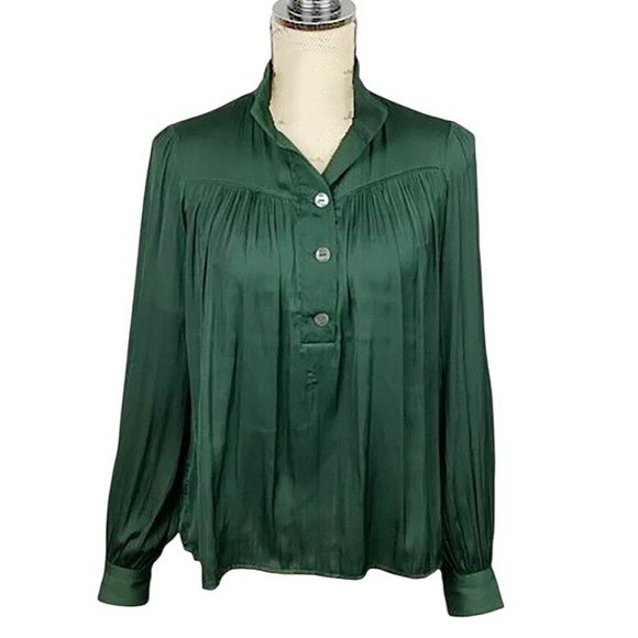 Anthropologie‎ Forest Green Blouse Size M Romantic Academia Dark Feminine Boho - Picture 1 of 11